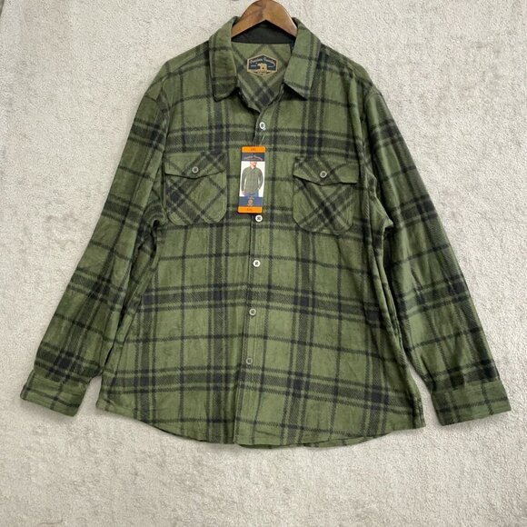 NEW Freedom Foundry Men's  XXL Green Plaid Grizzly Flex Fleece Shirt Stretch - Picture 2 of 10